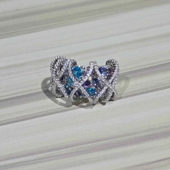 Sterling silver 925 cubic zirconia cocktail ring, 088 - Picture 1 of 3